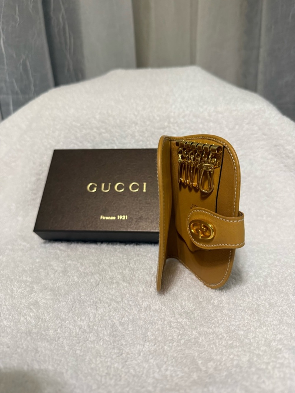 Gucci Mustard Leather Key & Card Holder with Gold GG Hardware